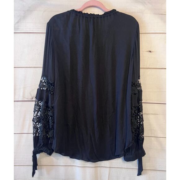 Hale Bob Black Long Sleeve Eyelet Top Size MED - Picture 2 of 5
